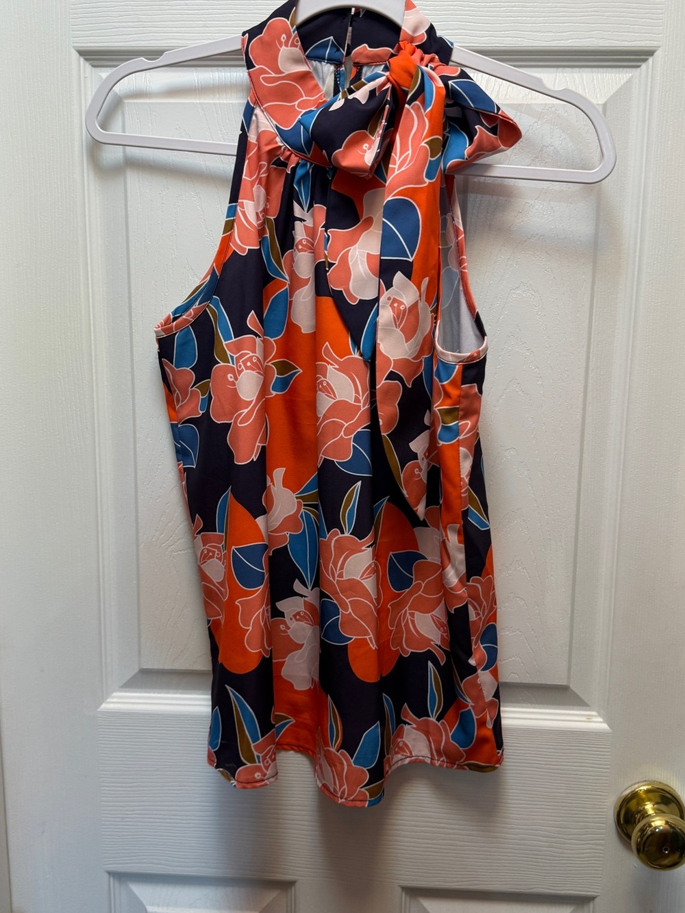 SHEIN Coral and Navy Floral Tie-Neck Sleeveless Camisole